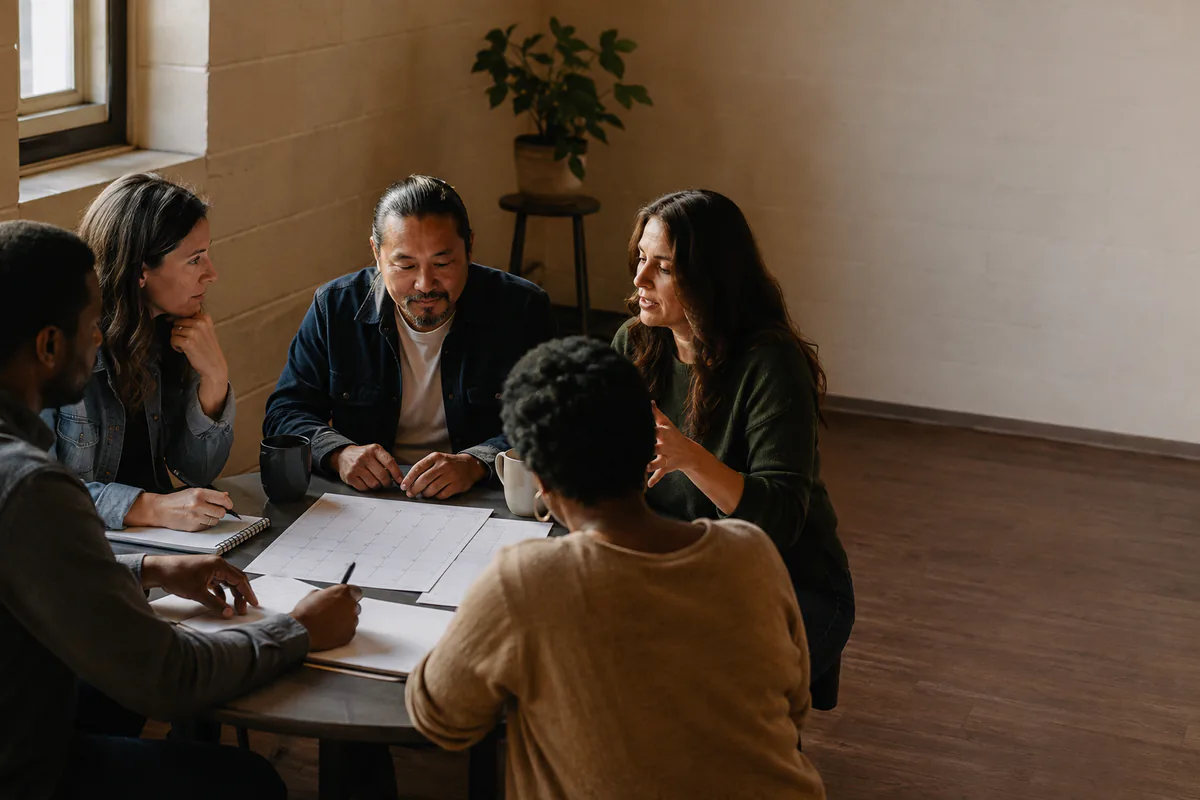 A small church planning team collaborating around a table